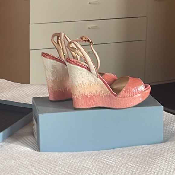 PRADA pink sequin platforms that criss cross tie around ankle - Picture 4 of 5